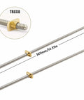 Close-up of Z Axis Upgrade Kit with 365mm T8 lead screw, brass nut, and stainless steel rod for Ender 3 V2 and Voxelab 3D printers.