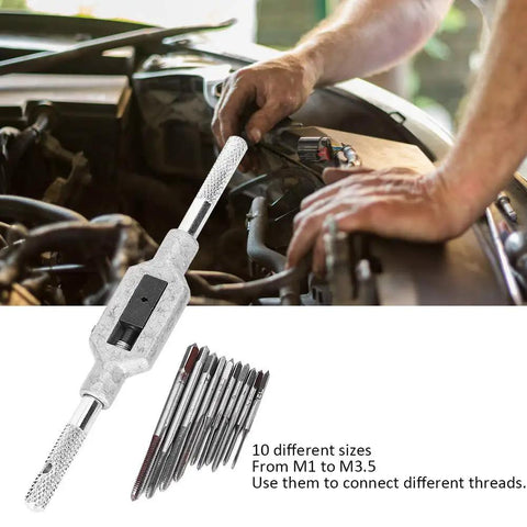 Person using Mini Tap Set With High Speed Steel Tapping Tools Ten Size Range From M1 To M3.5 For Metal Threading Great For DIY Projects