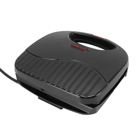 Compact 750W Electric Panini Press Grill And Double Sided Sandwich Maker featuring durable nonstick coating in black color.