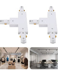 Two Pack H Track T Connector 3 Wire Single Circuit White 90 Degree Branch Track Lighting Adapter for smooth connections.