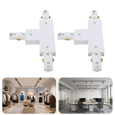 Two Pack H Track T Connector 3 Wire Single Circuit White 90 Degree Branch Track Lighting Adapter for smooth connections.