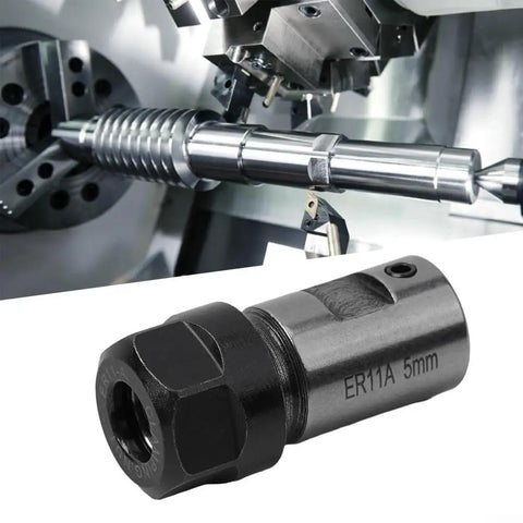 Heavy Duty ER Collet Chuck Motor Shaft Extension Rod With Balanced Steel Construction For Stable Deep Hole CNC Milling And Precise Tool Holder Fitment On Versatile Workpieces Using E Series Collets in use with CNC machine.