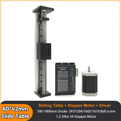 Straight Up Solid CNC Ball Screw Slide Table Motor Kit Plus Nema 23 Stepper And Dm556 Driver with precision linear guide.