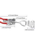 10 Pack Adjustable Toggle Clamps 4002 Pull Latch For Doors Boxes And Jigs, 551 Lb Capacity, Zinc Plated Iron Hardware with dimensions