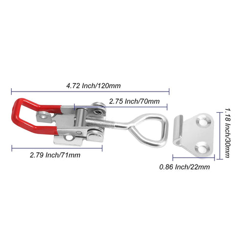 10 Pack Adjustable Toggle Clamps 4002 Pull Latch For Doors Boxes And Jigs, 551 Lb Capacity, Zinc Plated Iron Hardware with dimensions