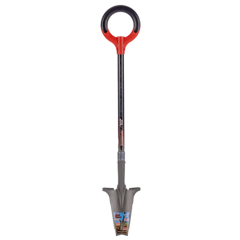 Compact Perennial Garden Shovel With Serrated Blade For Precise Digging And Root Cutting Fiberglass Handle Pro Grade Heavy Duty Steel Spade Red