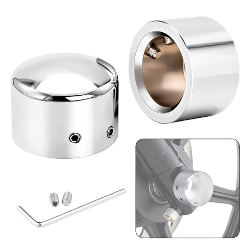 Chrome Front Axle Nut Covers For Harley Davidson Touring Softail Dyna VRSC Sportster And XL Models 2002 2024 Front Axle Caps display