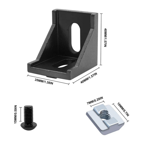 26 Piece 4040 Series Aluminum Extrusion Corner Angle Brackets With Premium T Slot Nuts Fasteners Compact Wrench For Heavy Duty Machine Build Kit Badass Durability Rig parts including black angle bracket and fasteners.