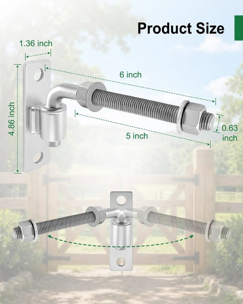 Image showing dimensions of Four Pk Five Eighth Inch Heavy Duty J Bolt Gate Hinge Kit With Reinforced Mounting Plate.
