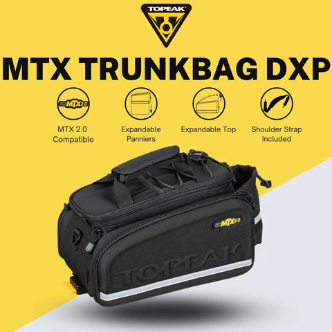 MTX 2.0 TrunkBag DXP with Expandable Panniers for Bike Rack, 22.6L Capacity, displayed with shoulder strap included.