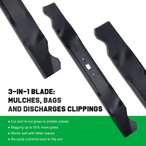 3-in-1 mulching mower blades compatible with Troy-Bilt 21 inch decks, focus on Beefed-Up Mower Blades For Troy-Bilt 21 Inch Deck