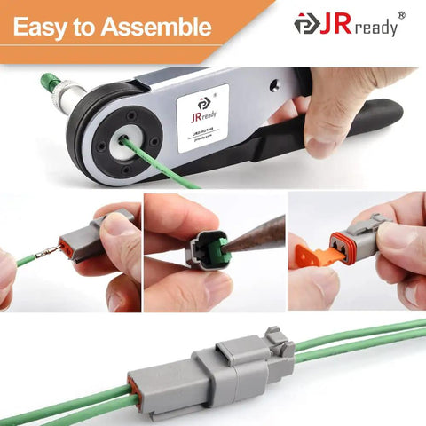 2 Pin Waterproof Deutsch Style Wire Connector Set With DT04 2P DT06 2S Solid Contacts and Sealing Plugs shown in use