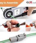 Deutsch 2 Pin Waterproof Connector Kit 10 Sets DT04-2P DT06-2S Gray PA66 connectors being assembled with tools