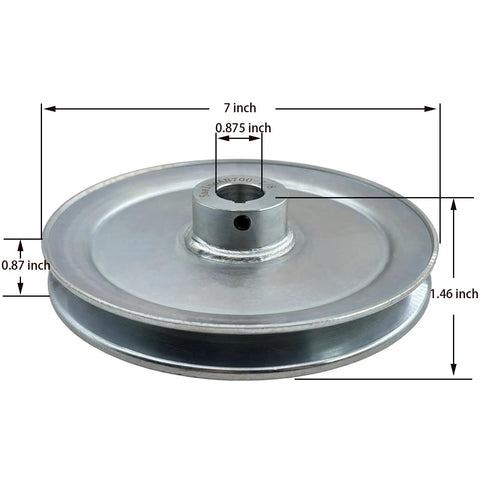 Heavy Duty Single Groove V Belt Pulley 7 Inch Outer Diameter 7/8 Inch Bore Carbon Steel Motor Pulley For A B 5L 4L Belts Zinc Plated 1020 Steel