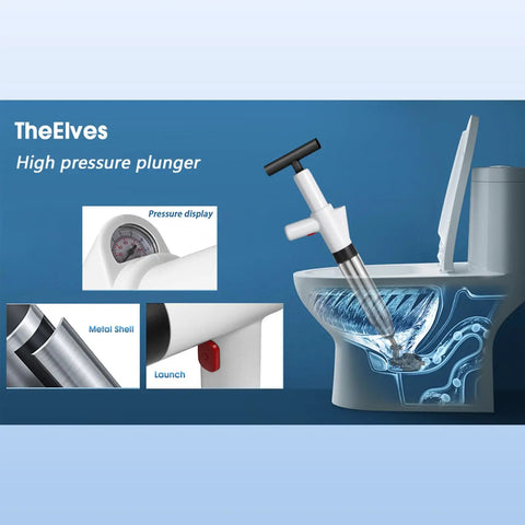 Heavy Duty Toilet Plunger With Air Pressure Boost Workhorse Clog Remover with pressure gauge and metal shaft in action