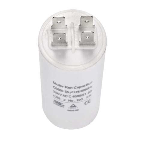 55 MFD Garage Door Opener Capacitor Fits New K030B532-1 and K030B532 250V Rating Plus Minus 5 Percent Tolerance, white cylinder