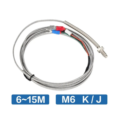 Built To Last M6 Screw Thermocouple Temperature Sensor For K And J Type 6 To 30 Meter Cable Plug And Play Mount On Heaters Molds And Machinery Broadly Compatible With Most Temperature Controllers And Automation Systems. 6-15m M6 K/J thermocouple sensor with braided cable