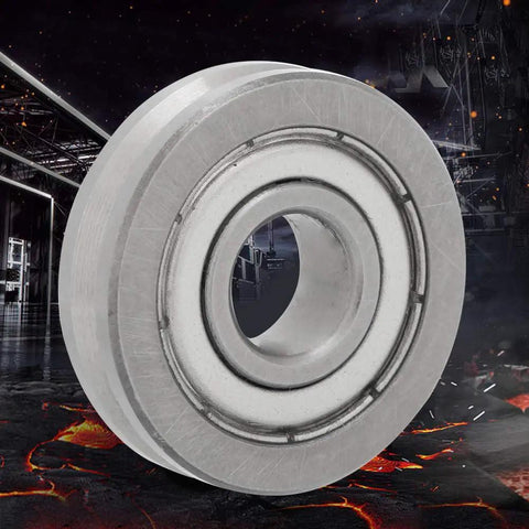 Tough As Nails 10mm Bore 30mm OD 8mm Thick V Groove Stainless Steel Deep Groove Ball Bearing visible against industrial backdrop.