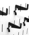 Medium 1-7/8 Inch Slotted Metal Pegboard Hook Pack For Slotted Tool Boards Black Finish Heavy Duty Pegboard Hooks installed