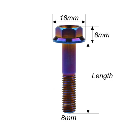 Titanium M8 external-hex flange bolt with burn-blue finish, 40mm length