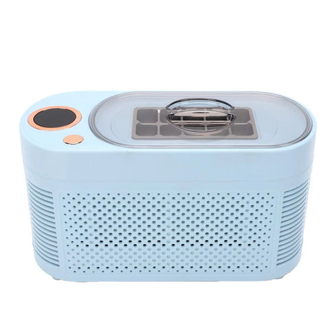 Portable Countertop Mini Ice Maker Makes Ten Snappy Cubes On The Fly In Just Fifteen Minutes With Ultra Quiet Operation, light blue design.