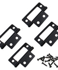 Set Of Four Heavy Duty Black Folding Hinges Featuring Darn Easy Non Mortise Installation For Small Wooden Chests And Cabinet Doors With Hella Sturdy Iron Build And Complete Screw Kit For Snappy Ready Install.