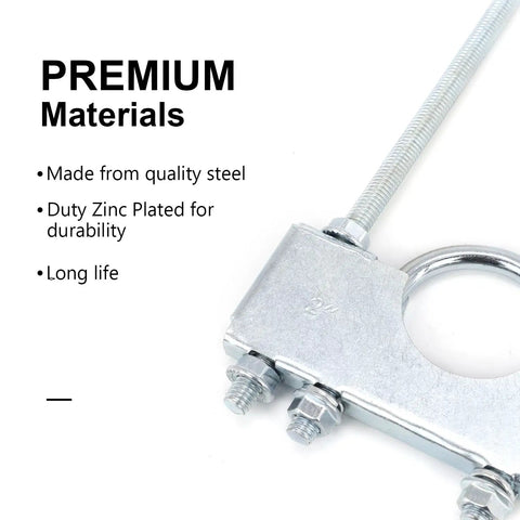 Close-up of 2 Inch Universal Exhaust Clamp With Heavy Duty Hanger, zinc plated steel, showcasing durability and quality materials.
