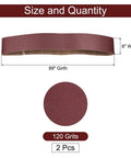 Heavy Duty Sanding Belts 6X89 Inches One Twenty Grit Aluminum Oxide Abrasive Paper for Belt Sanders, showing size and quantity.