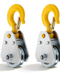 Two Pack Pulley Hook Snatch Block For One Ton 2200 Lb Load Heavy Duty Steel With Hook For Five Eighth Inch Wire Rope 360 Degree Swivel Double Bearing Hoist Pulley System For Towing, 2-pack
