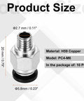 Push To Connect Pneumatic Tube Fittings PC4 M6 Straight Through For 3D Printer Tubing 2x4mm Black 10 Pack, size and material details
