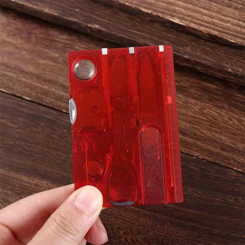 Red 12 In 1 Credit Card Multitool Pocket Survival Gear For Outdoor Camping Barbecues And Hiking; compact wallet gadget