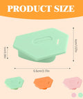 Front view of a 3-pack hexagonal magnetic seam guides in mint, orange, and pink with scale for sewing.