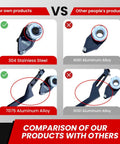 Comparison showing Kawasaki Ninja ZX-6R CNC Stabilizer Damper Beefed-Up Complete Steering Mounting Bracket alloy differences.