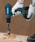 Eighteen Volt Combo Drill Featuring Rock Solid Keyless Chuck Dual Gear Motor Up To Sixty Two Newton Meters Torque built for drilling wood with shavings.