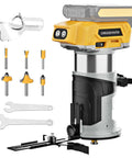 Powerful Brushless Cordless Router For Woodworking, 20V Battery Compatible, Aluminum Base, Visible Trim Bits and Accessories
