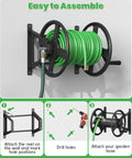 Assembly guide for Heavy Duty Wall Mounted Garden Hose Reel With One Hundred Twenty Five Feet Of Five Eighths Inch Capacity.