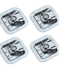 Gate Lock Hasp Latch Hardware Fitting Padlockable in shiny silver, showing four units with mounting holes.