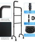 Premium Stair Assist Cane With 13 Adjustable Height Settings And Secure Non Slip Grip Making Daily Step Navigation And Outdoor Walkways Straight Up Smooth Sailing, featuring ergonomic handle and adjusting button.
