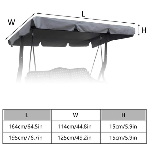 Heavy Duty Patio Swing Canopy Replacement For 3 Seat Outdoor Porch Swing Built Tough Waterproof Windproof Anti UV Shield Hammock Top Cover Garden Furniture Outdoors Large, dimensions 195x125x15 cm and 164x114x15 cm shown.