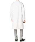 Back view of Exterior Pocket Lab Coat for Men in White Medium, Lightweight 5 oz Performance Poplin, Breathable Polyester Cotton Blend