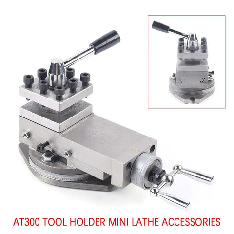 Pro Grade Lathe Tool Rest Assembly With Quick Change Tool Holder For Mini Metal Lathes view of a tool holder with adjustable handle and mounting features.