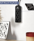 Two Pack Slim 3 Outlet Power Strip With 1 Foot Heavy Duty Extension Cord Portable Black Power Bar mounted on wall, ETL listed