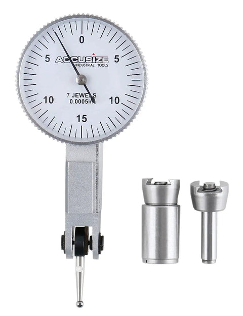 Dial Test Indicator 0.03in X 0.0005in Travel 0.03in With Fitted Box P900-S108 Dovetails On Top And Back For Dead-On Positioning Includes 3 Eighth Inch And 5 Thirty-Second Inch Clamps Fully Jeweled Movement Contact Point Adjustable 230 Degrees