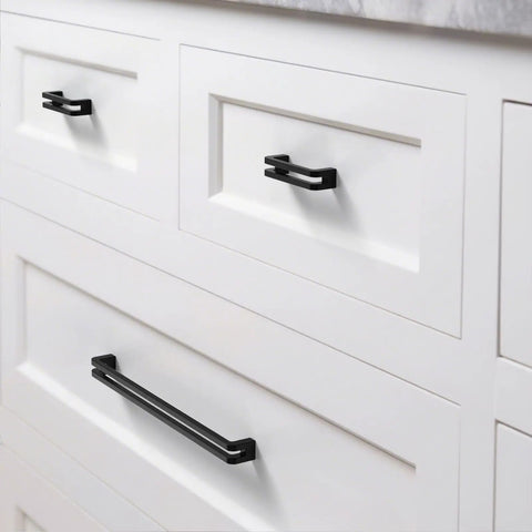 Matte Black Cabinet Pulls 3 Inch Solid Zinc Alloy Drawer Handles 10 Pack Built To Last Heavy Duty Cupboard Pulls on white drawers