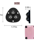 No Sweat Setup Self Adhesive Mini Caster Wheels Low Profile Smooth Riding Rollers showing dimensions and design with black swivel glides.