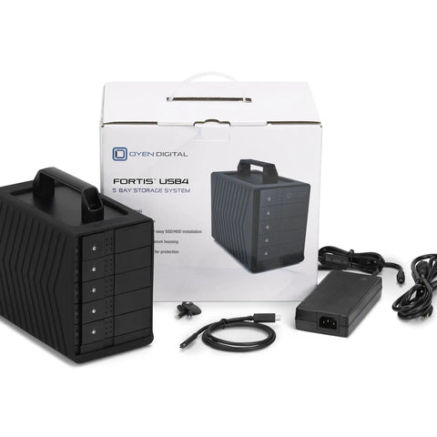 Heavy Duty Aluminum 5 Bay USB4 40Gbps External Drive Enclosure With Silicone Grip Sleeve Rock Solid Asmedia Setup and accessories.