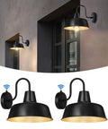 Dusk To Dawn Outdoor Wall Sconces With Sensor, Dope Vintage Matte Gooseneck Barn Lights, Black And Gold, 2 Pack, shown on wall