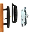 Sliding Glass Patio Door Handle Set With Oak Interior And White Diecast Exterior Finish, Mortise Lock