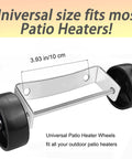 Side view of Amazon universal patio heater wheel kit with stainless steel bracket and black wheels