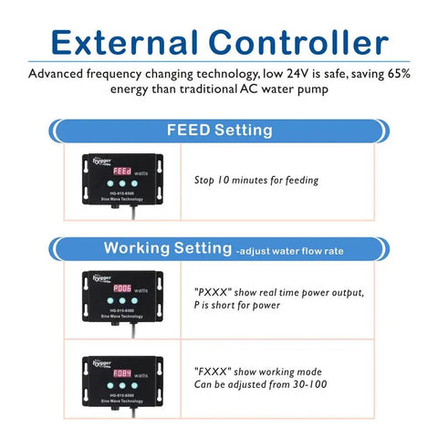External controller for 24V DC Inline Submersible Saltwater Aquarium Pump with settings for feed and working mode